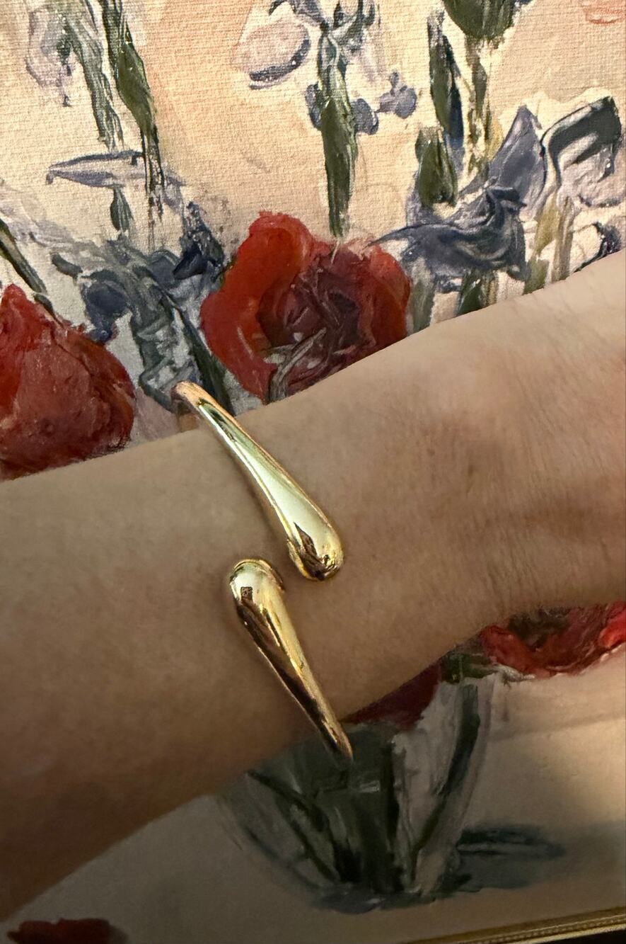 Nine West Gold Tone Open Cuff Bracelet Hinged Minimalist Bangle